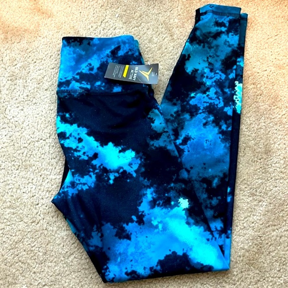 NWT OLD NAVY Women’s Blue Black High-Waisted Go-Dry Compression Leggings Size S